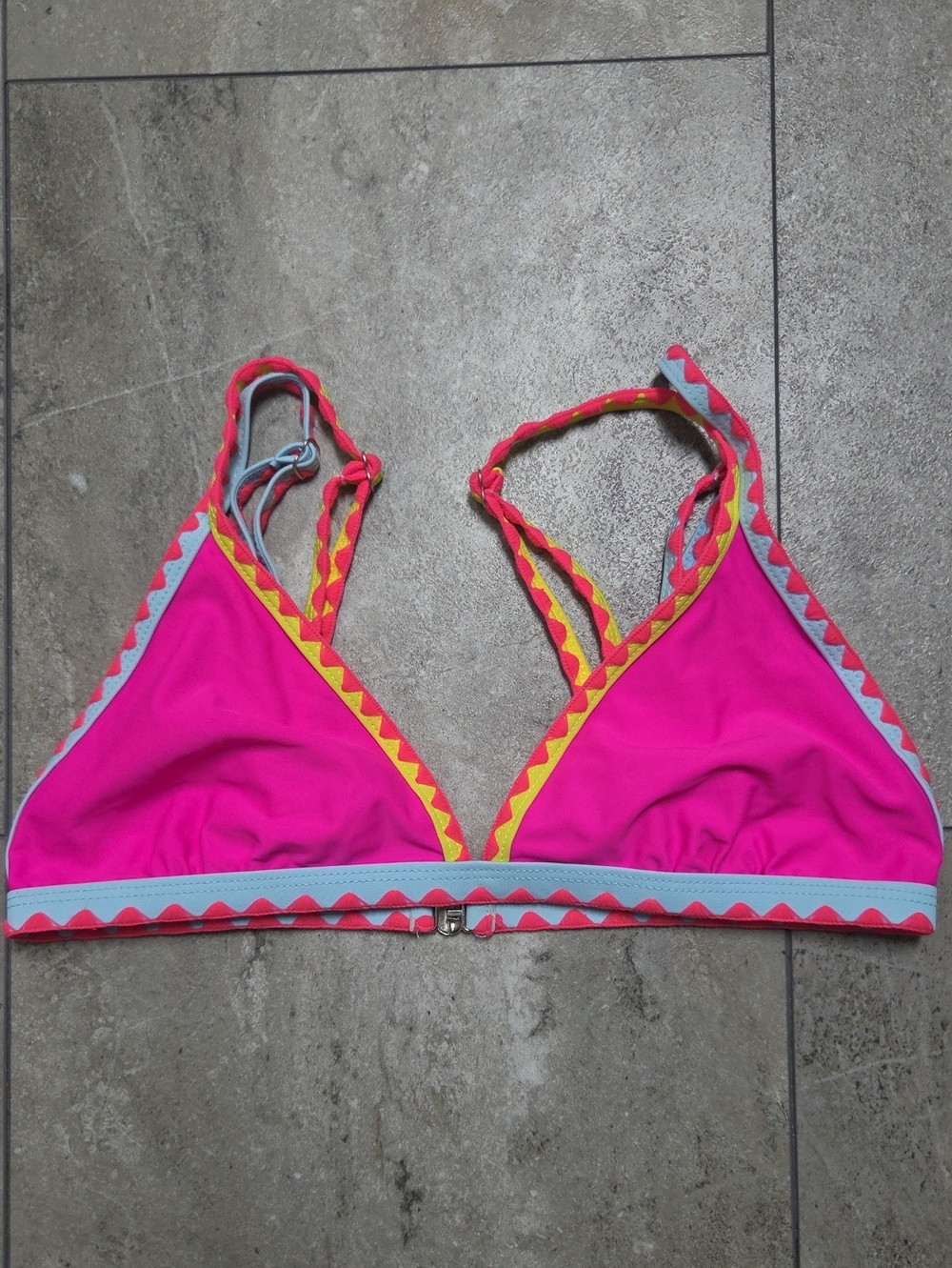 Women's Pink Triangle Bikini Top with Contrast Trim